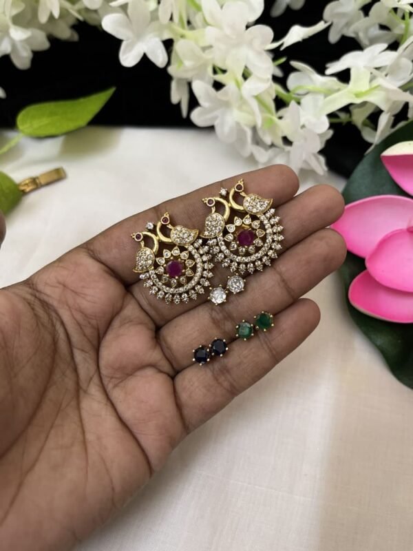 Premium Antique interchangeable stone peacock earrings