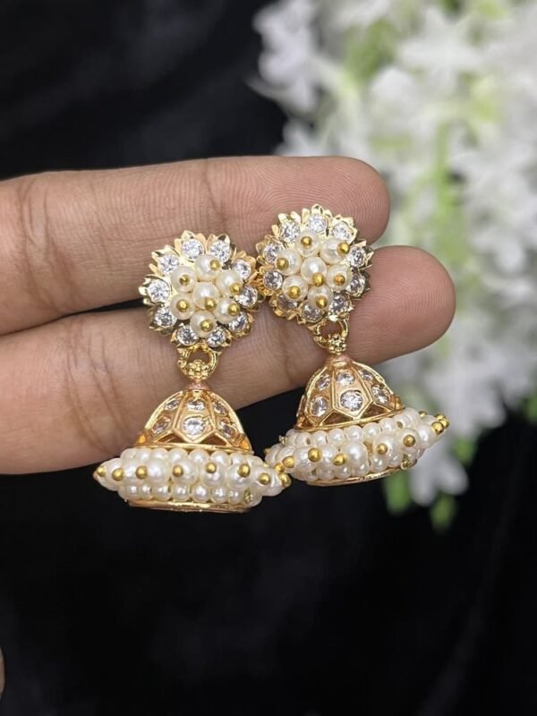 Pearl and White stones jumkas - Handmade