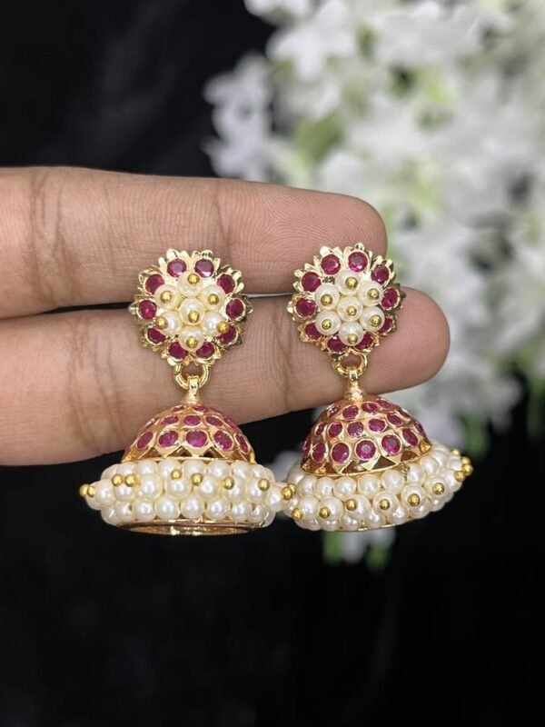 Pearl n Pink stones jumkas - Handmade