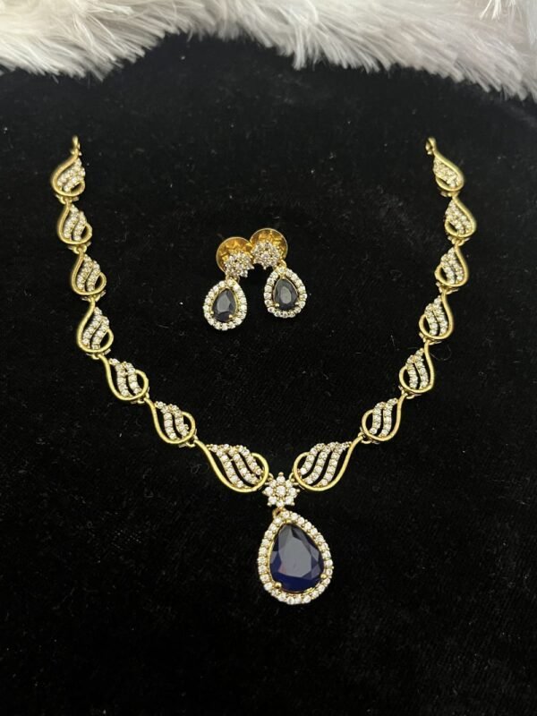 AD Stone Necklace with earrings - BLUE
