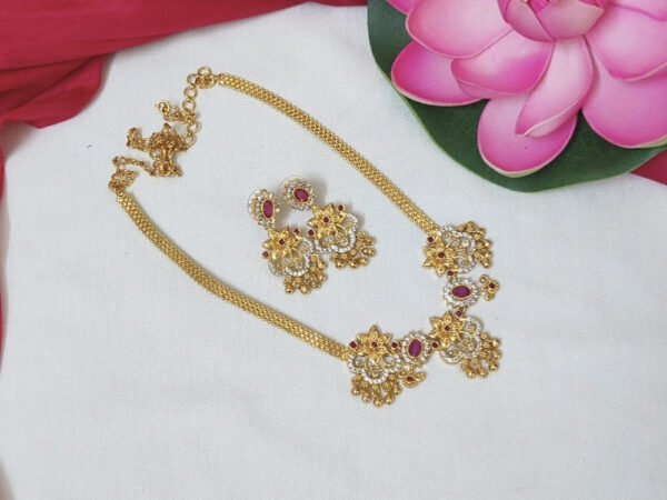 AD stones ruby white necklace with earrings