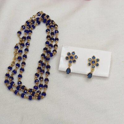 Blue Crystal mala with earrings combo