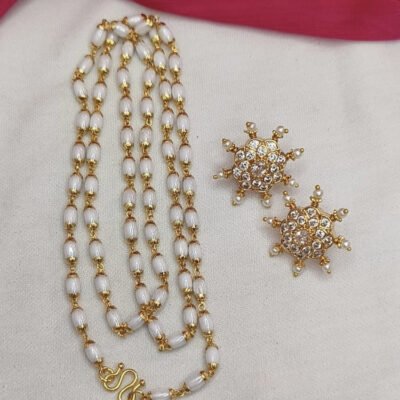 Pearl mala with Pearl studs