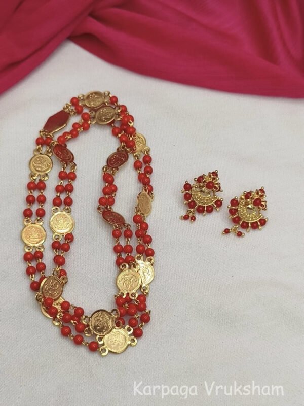 Coral 2 layer coin mala with earrings