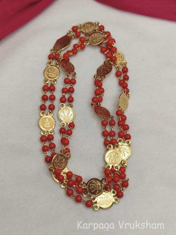 Two layer coral and Lakshmi coin mala.