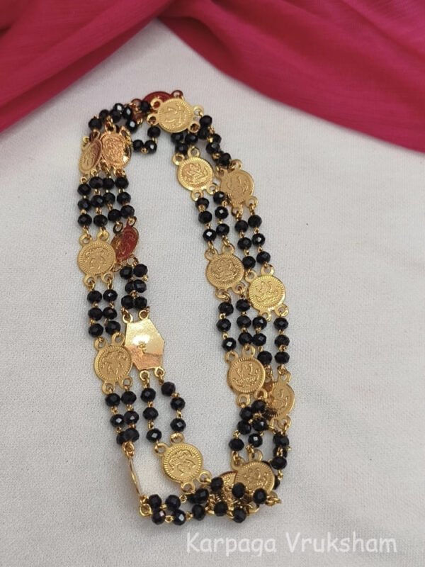 Two layer black crystal and Lakshmi coin mala.