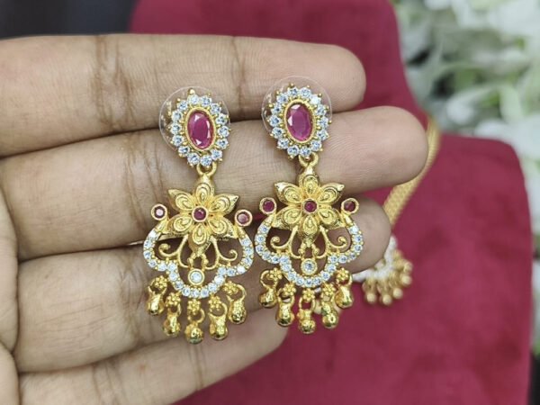 AD stones ruby white necklace with earrings - Image 2