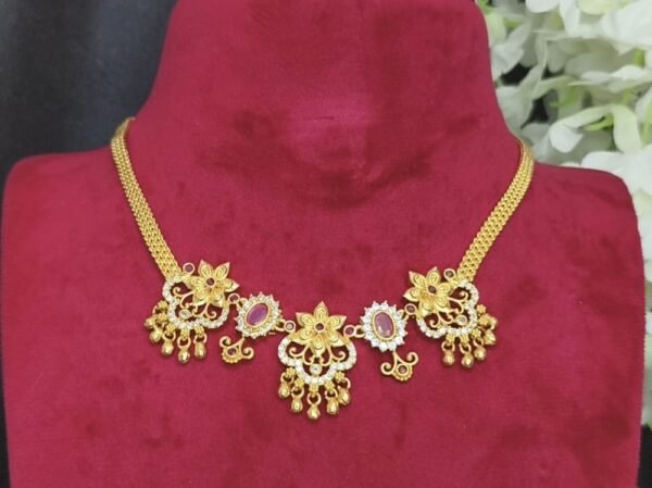 AD stones ruby white necklace with earrings