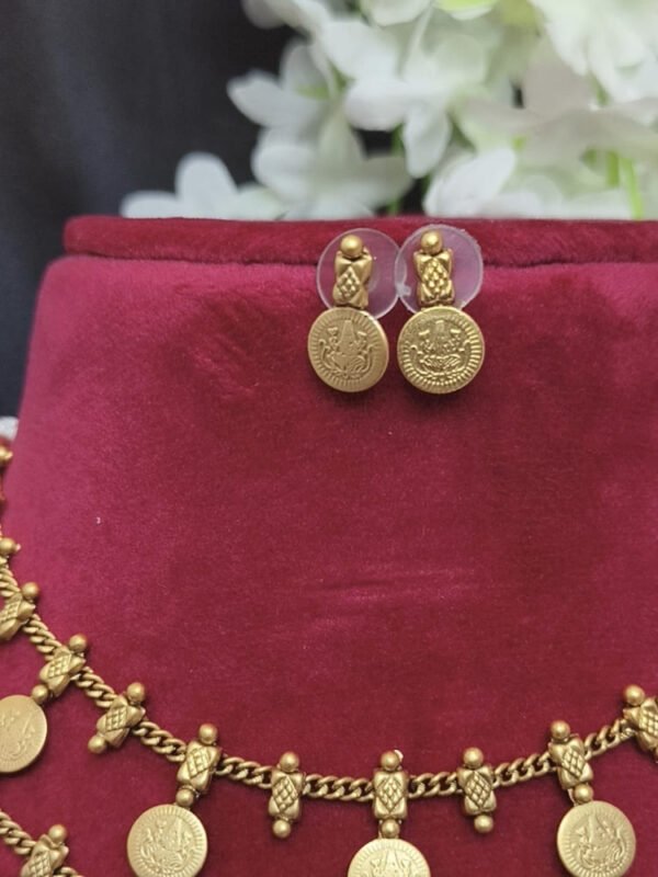 Antique 2 layer coin necklace with earrings - Image 2