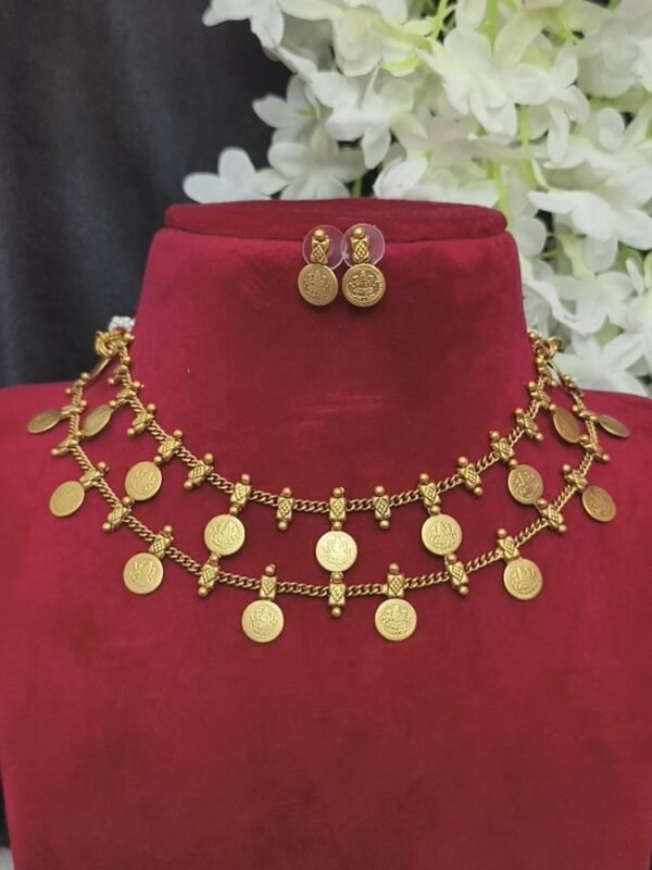 Antique 2 layer coin necklace with earrings