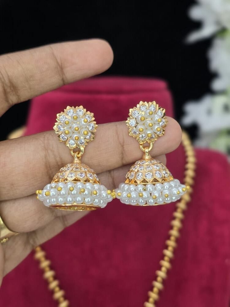 Impon jumkas with pearls and white stones