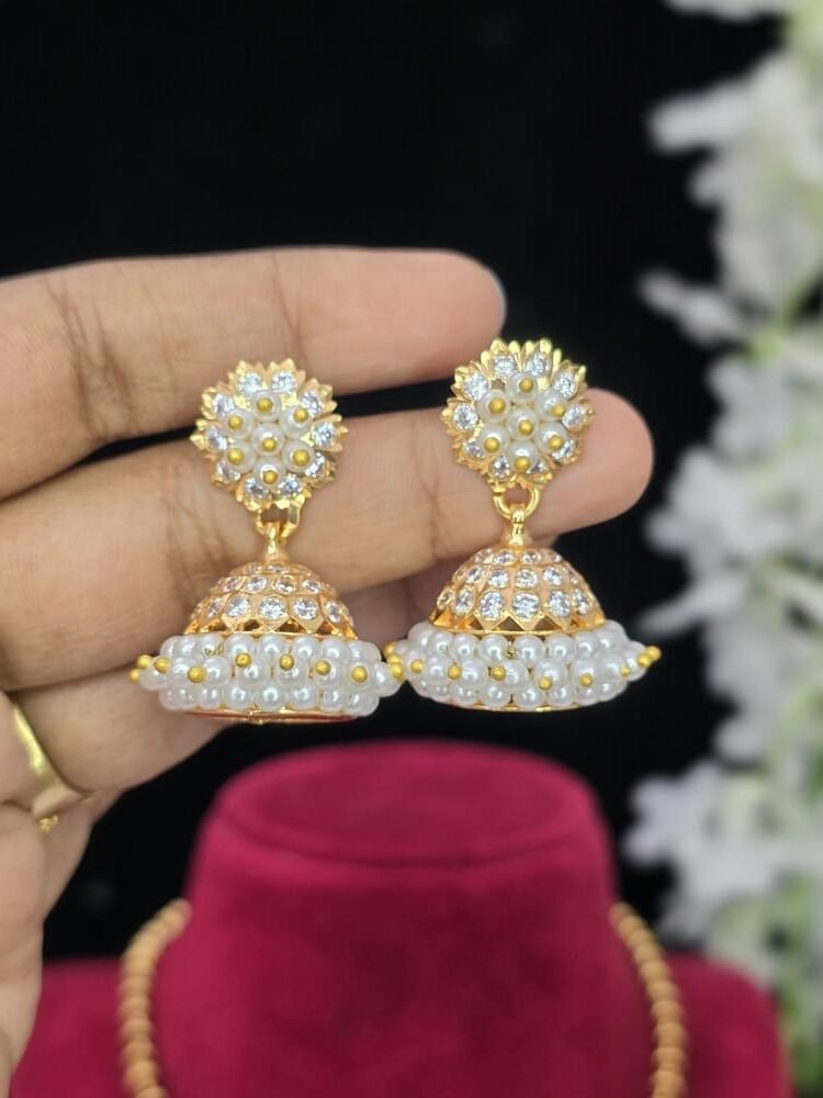 Impon jumkas with pearls and white stones - Image 2