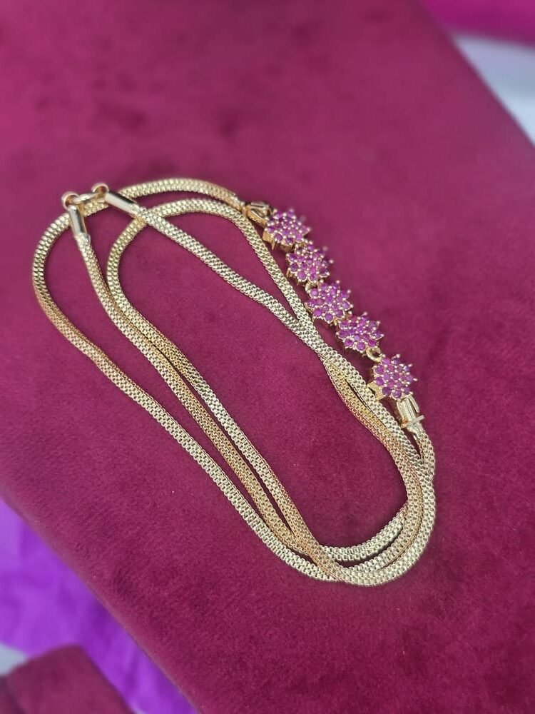 Five Flower AD Mugappu Chain - Ruby