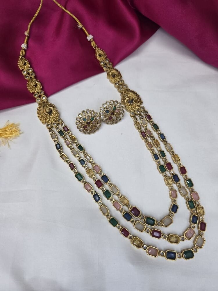 Antique layer haram with pastel colour stones