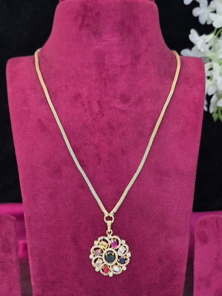 Premium Gold Look Navaratnam Dollar Chain
