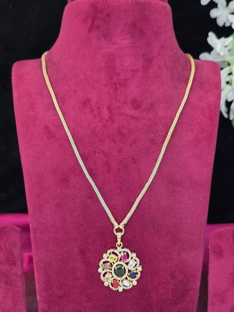 Premium Gold Look Navaratnam Dollar Chain - Image 2