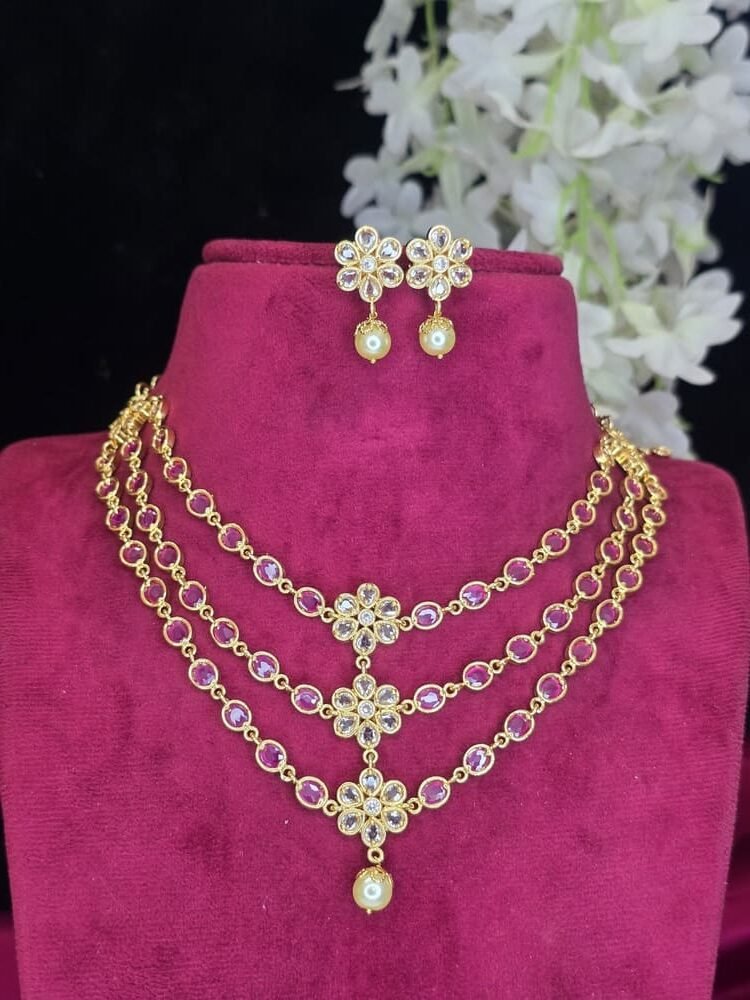 Premium Quality Grand 3-Layer Necklace with Earrings